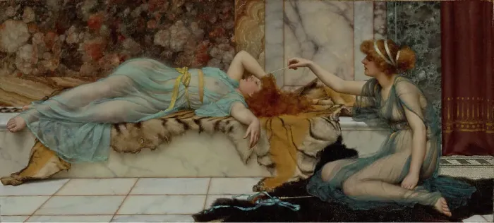 Framed Print : Mischief and Repose, 1895. Creator: John William Godward Framed Print : Mischief and Repose, 1895. Creator: John William Godward