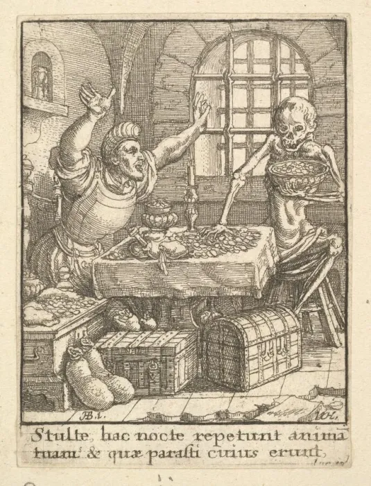 Framed Print : The Miser, from the Dance of Death, 1651. Creator: Wenceslaus Hollar Framed Print : The Miser, from the Dance of Death, 1651. Creator: Wenceslaus Hollar