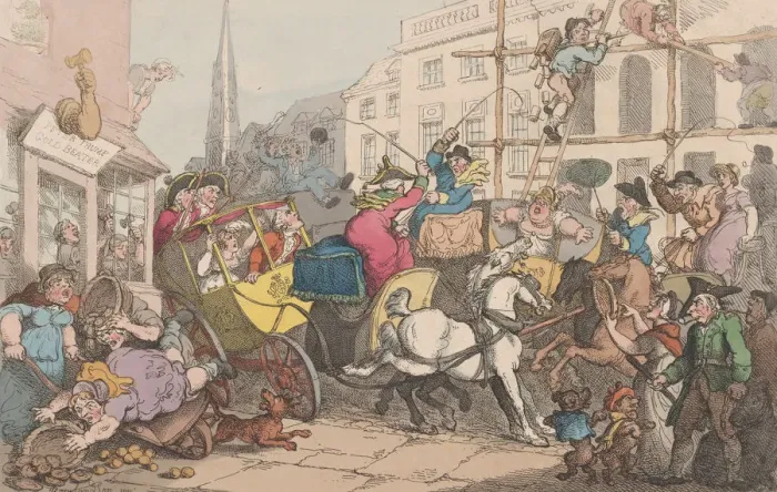 Framed Print : Miseries of London: Going out to Dinner, February 1, 1807. February 1, 1807 Framed Print : Miseries of London: Going out to Dinner, February 1, 1807. February 1, 1807