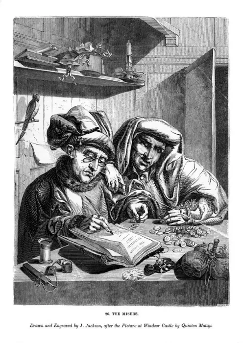 Framed Print : The Misers, c1480-1530 (1843). Artist: J Jackson Framed Print : The Misers, c1480-1530 (1843). Artist: J Jackson
