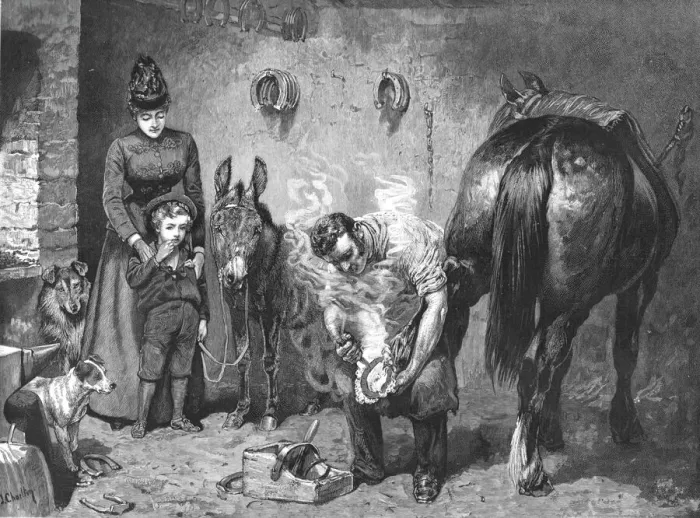 Framed Print : Misgivings'--His First Visit to the Forge, 1890. Creator: Unknown Framed Print : Misgivings'--His First Visit to the Forge, 1890. Creator: Unknown