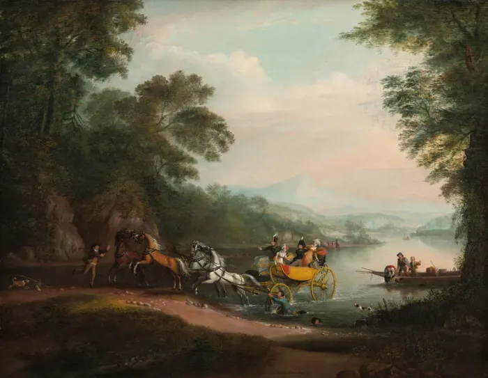 Framed Print : Mishap at the Ford, 1818. Creator: Alvan Fisher Framed Print : Mishap at the Ford, 1818. Creator: Alvan Fisher
