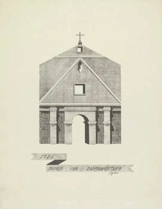 Framed Print : Mision San Buenaventura, 1935 / 1942. Creator: James Jones Framed Print : Mision San Buenaventura, 1935 / 1942. Creator: James Jones