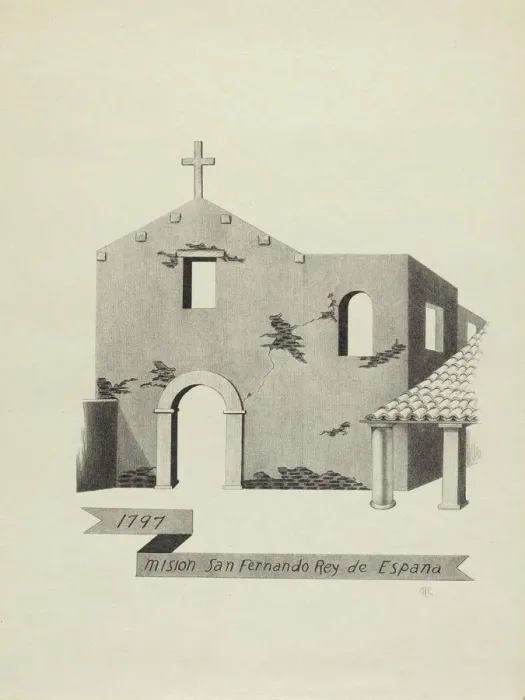 Framed Print : Mision San Fernando Rey de Espana, 1953 / 1942. Creator: James Jones Framed Print : Mision San Fernando Rey de Espana, 1953 / 1942. Creator: James Jones