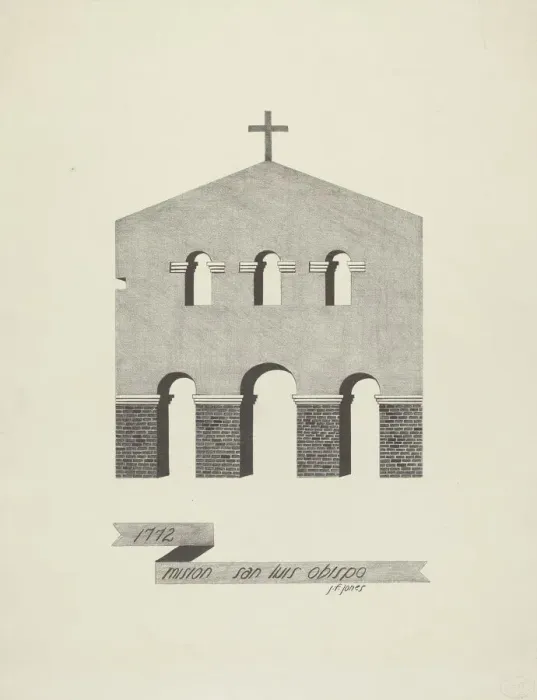 Framed Print : Mision San Luis Obispo, 1935 / 1942. Creator: James Jones Framed Print : Mision San Luis Obispo, 1935 / 1942. Creator: James Jones