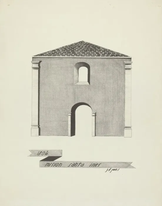 Framed Print : Mision Santa Ines, 1935 / 1942. Creator: James Jones Framed Print : Mision Santa Ines, 1935 / 1942. Creator: James Jones