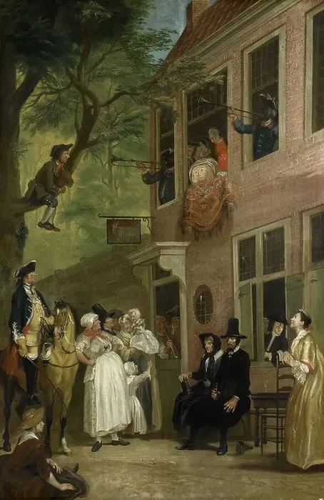 Framed Print : Misled: The Ambassador of the Rascals Exposes himself from the Window of t Bokki Tavern in the Haar Creator: Cornelis Troost Framed Print : Misled: The Ambassador of the Rascals Exposes himself from the Window of t Bokki Tavern in the Haar Creator: Cornelis Troost