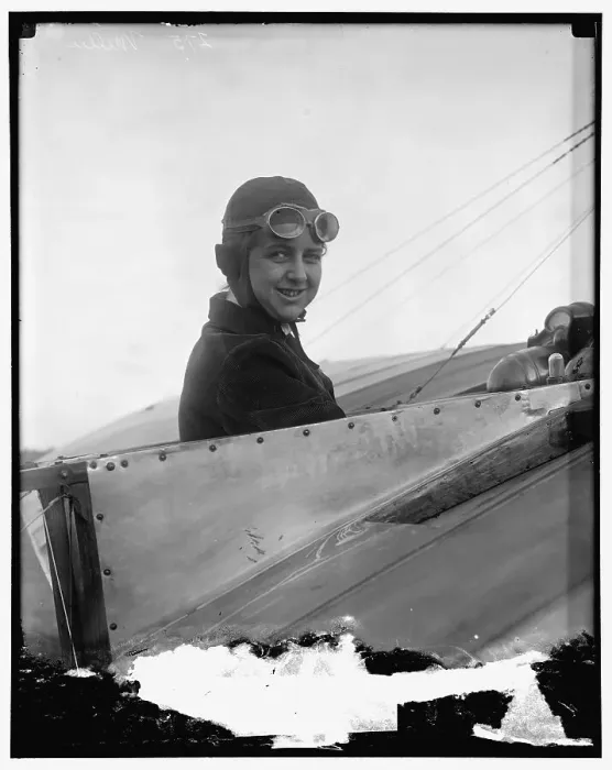 Framed Print : Miss Bernetta Miller, Moissant [sic] Aviatrix, in Bleriot plane, between 1910 and 1920. Creator: Harris & Ewing. Miss Bernetta Miller, Moissant [sic] Aviatrix, in Bleriot plane, between 1910 and 1920. Creator: Harris & Ewing