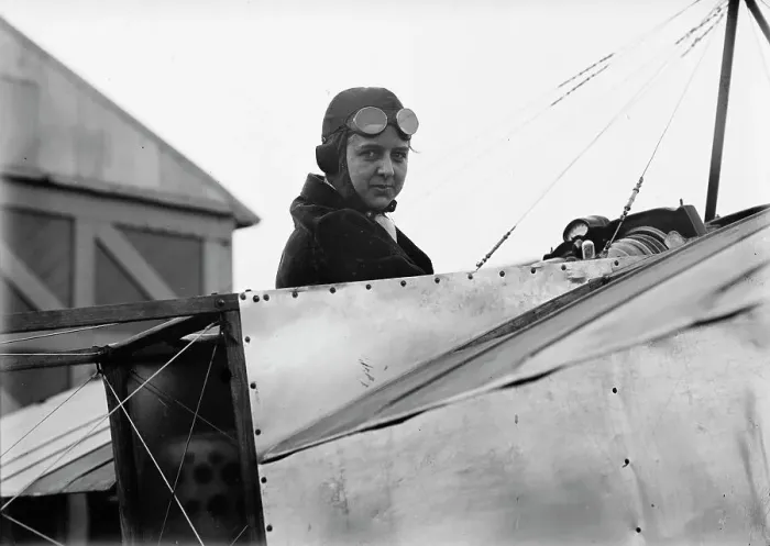 Framed Print : Miss Bernetta Miller, Moissant [sic] Aviatrix - In Bleriot Plane, 1911. Creator: Harris & Ewing. Miss Bernetta Miller, Moissant [sic] Aviatrix - In Bleriot Plane, 1911. Creator: Harris & Ewing