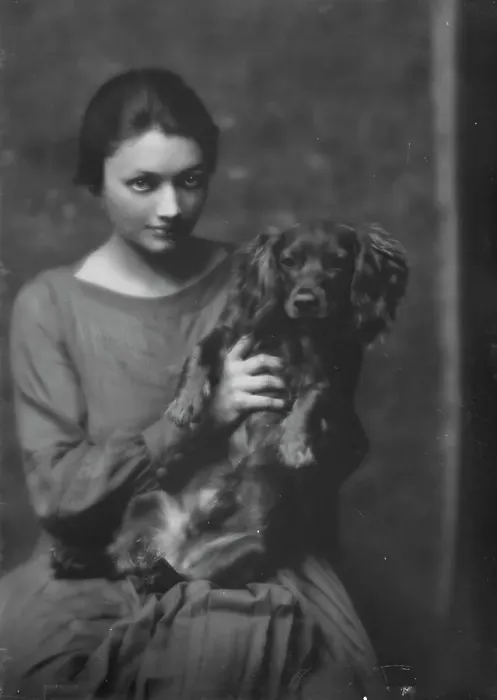Framed Print : Miss Katharine Cornell, with dog, portrait photograph, 1917 Nov. 20. Creator: Arnold Genthe Framed Print : Miss Katharine Cornell, with dog, portrait photograph, 1917 Nov. 20. Creator: Arnold Genthe