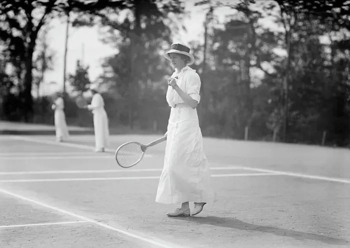 Framed Print : Miss Martha Wyeth - Playing in Tennis Tournament, 1913. Creator: Unknown