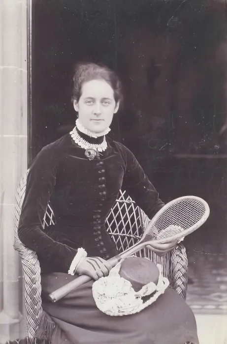 Framed Print : Miss Mary Millais with Tennis Racket, from an album compiled by Sir John Everett Millais. Creator: Unknown Framed Print : Miss Mary Millais with Tennis Racket, from an album compiled by Sir John Everett Millais. Creator: Unknown