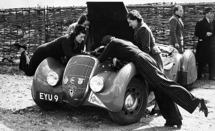 Framed Print : Miss MD Patten looking at the engine of a 1938 Peugeot 402 Special Sport, RAC Rally, 1939 Framed Print : Miss MD Patten looking at the engine of a 1938 Peugeot 402 Special Sport, RAC Rally, 1939