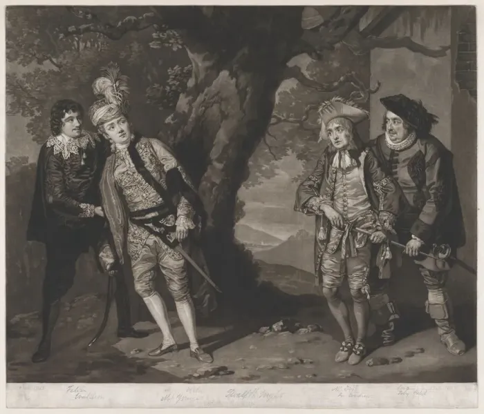 Framed Print : Miss Younge, Mr. Dodd, Mr. Love, and Mr. Waldron, in the Characters of Viola, Sir... March 1, 1774. Creator: John Raphael Smith Framed Print : Miss Younge, Mr. Dodd, Mr. Love, and Mr. Waldron, in the Characters of Viola, Sir... March 1, 1774. Creator: John Raphael Smith