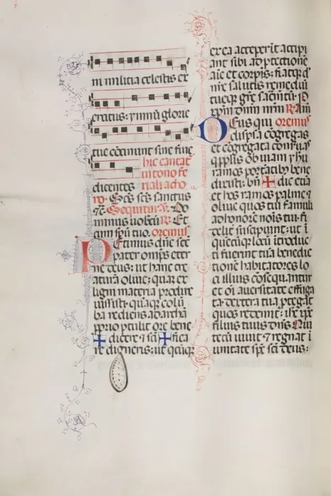 Framed Print : Missale: Fol. 112v: contains some music as part of Palm Sunday liturgy, 1469. Creator Framed Print : Missale: Fol. 112v: contains some music as part of Palm Sunday liturgy, 1469. Creator