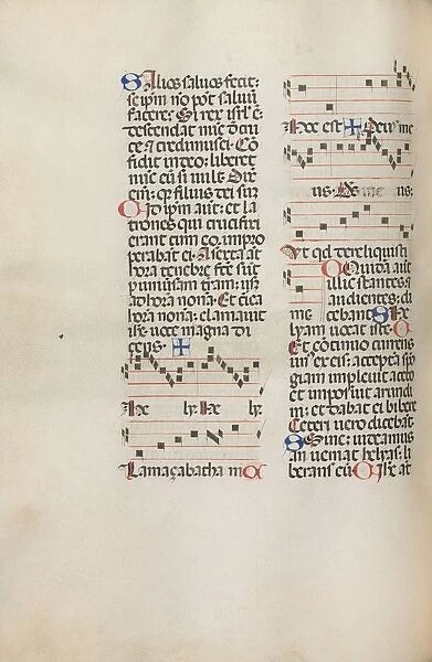 Missale: Fol. 121v: contains music for Hely Hely Lama etc. within St. Mattion Passion
