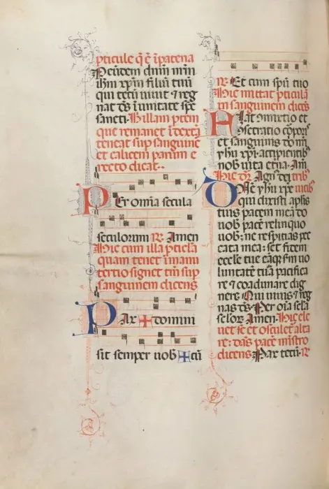 Framed Print : Missale: Fol. 190v: Music for various prayers, 1469. Creator: Bartolommeo Caporali (Italian, c Framed Print : Missale: Fol. 190v: Music for various prayers, 1469. Creator: Bartolommeo Caporali (Italian, c