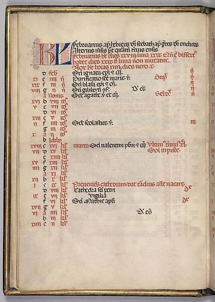 Missale: Fol. 3v: February Calendar Page, 1469. Creator: Bartolommeo Caporali (Italian, c