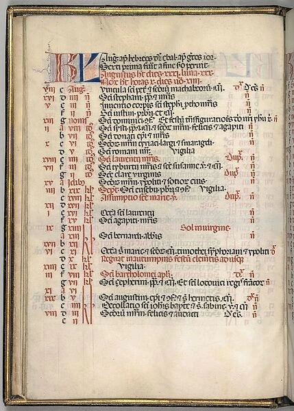 Missale: Fol. 6v: August Calendar Page, 1469. Creator: Bartolommeo Caporali (Italian, c