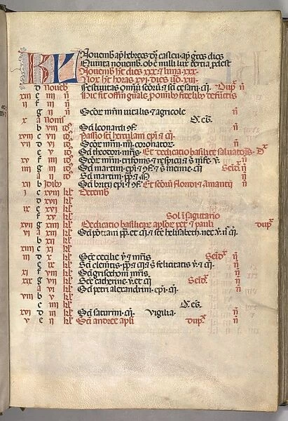 Missale: Fol. 8r: November Calendar Page, 1469. Creator: Bartolommeo Caporali (Italian, c