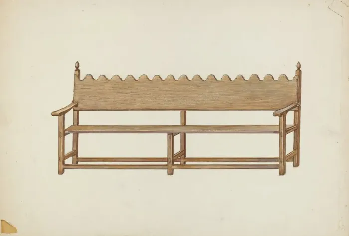 Framed Print : Mission Bench, 1935 / 1942. Creator: Edward Jewett Framed Print : Mission Bench, 1935 / 1942. Creator: Edward Jewett
