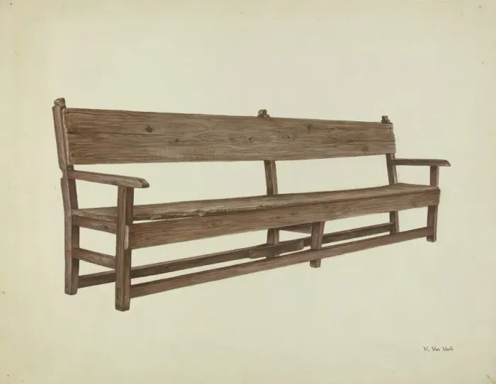 Framed Print : Mission Bench, c. 1938. Creator: Vera Van Voris Framed Print : Mission Bench, c. 1938. Creator: Vera Van Voris
