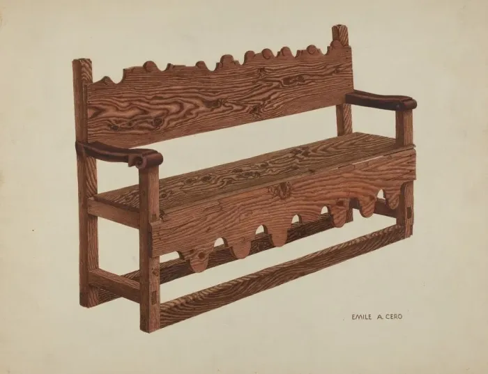 Framed Print : Mission Bench, c. 1939. Creator: Emile Cero Framed Print : Mission Bench, c. 1939. Creator: Emile Cero