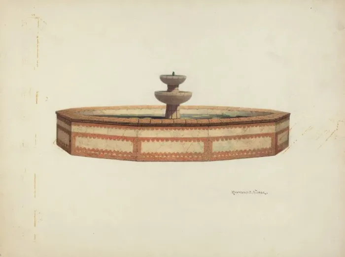 Framed Print : Mission Fountain, c. 1940. Creator: Raymond E. Noble Framed Print : Mission Fountain, c. 1940. Creator: Raymond E. Noble
