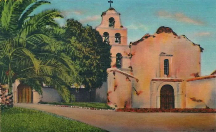 Framed Print : Mission San Diego De Alcala. Founded 1769, California, c1941 Framed Print : Mission San Diego De Alcala. Founded 1769, California, c1941