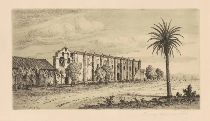 Framed Print : Mission San Gabriel Arcangel, 1883. Creator: Henry Chapman Ford Framed Print : Mission San Gabriel Arcangel, 1883. Creator: Henry Chapman Ford