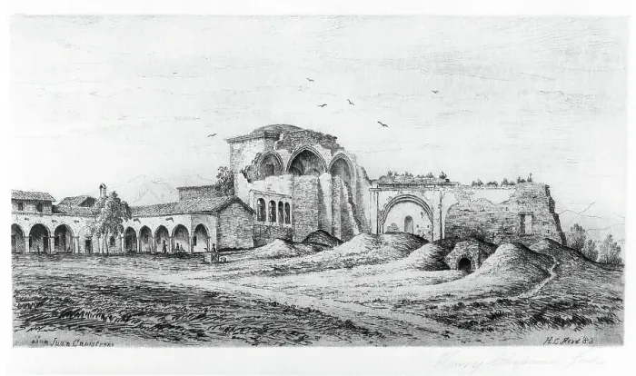 Framed Print : Mission San Juan Capistrano, Published in 1883. Creator: Henry Chapman Ford Framed Print : Mission San Juan Capistrano, Published in 1883. Creator: Henry Chapman Ford