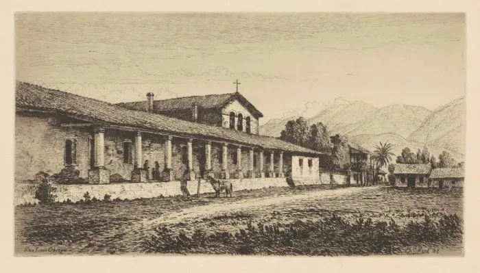Framed Print : Mission San Luis Obispo, 1883. Creator: Henry Chapman Ford Framed Print : Mission San Luis Obispo, 1883. Creator: Henry Chapman Ford