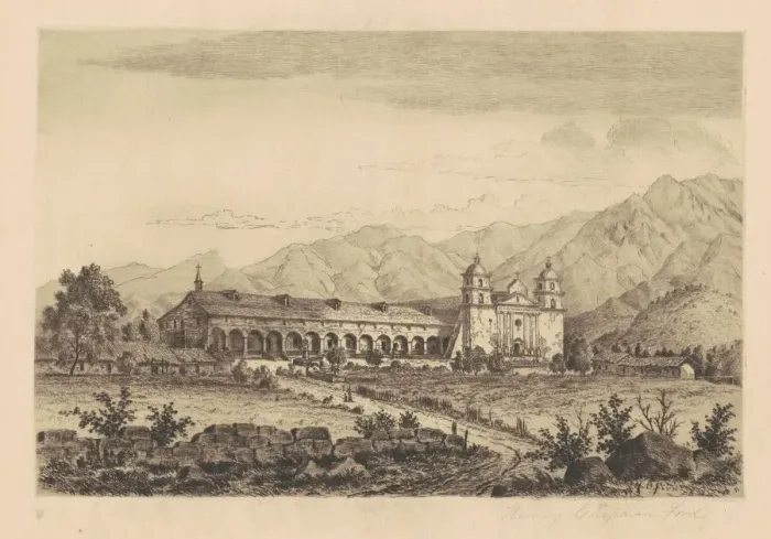 Framed Print : Mission Santa Barbara, 1883. Creator: Henry Chapman Ford Framed Print : Mission Santa Barbara, 1883. Creator: Henry Chapman Ford