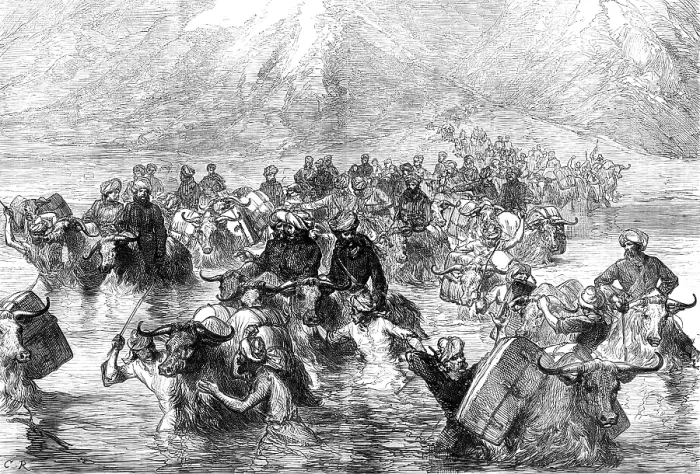 Framed Print : The Mission to Yarkund: crossing the Shayok below the Khardung Pass, 1874. Creator: Unknown Framed Print : The Mission to Yarkund: crossing the Shayok below the Khardung Pass, 1874. Creator: Unknown