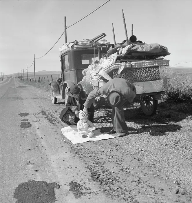 Framed Print : Missouri family of five on U.S. Highway 99 near Tracy, California, 1937. Creator: Dorothea Lange Framed Print : Missouri family of five on U.S. Highway 99 near Tracy, California, 1937. Creator: Dorothea Lange