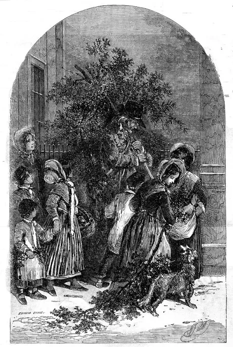 Framed Print : The Mistletoe Seller, drawn by Foster, 1854. Creator: Edmund Evans Framed Print : The Mistletoe Seller, drawn by Foster, 1854. Creator: Edmund Evans