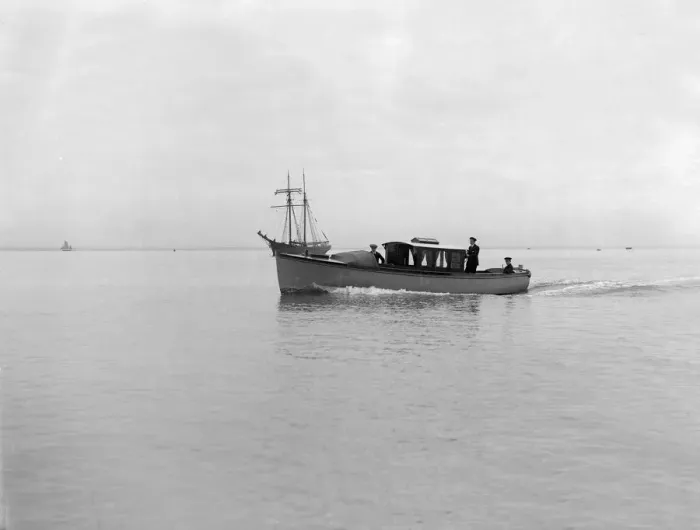 Framed Print : Mitcham cabin cruiser, 1914. Creator: Kirk & Sons of Cowes Framed Print : Mitcham cabin cruiser, 1914. Creator: Kirk & Sons of Cowes
