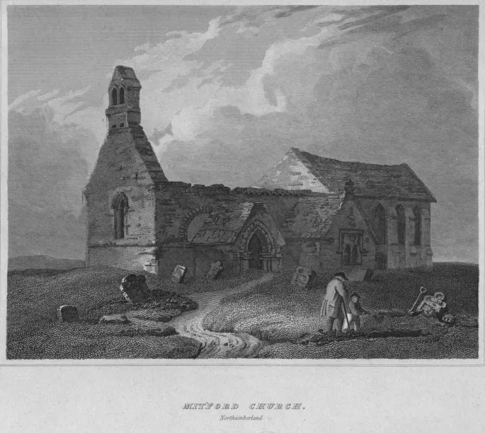 Framed Print : Mitford Church, Northumberland, 1814. Artist: John Greig