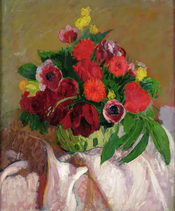 Framed Print : Mixed flowers on pink cloth, c1916. Creator: Roderic O'Conor Framed Print : Mixed flowers on pink cloth, c1916. Creator: Roderic O'Conor