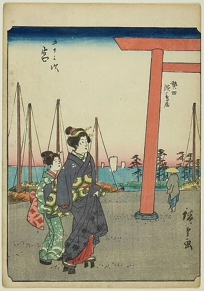 Miya, from the series 'Fifty-three Stations [of the Tokaido] (Gojusan tsugi), ' also known... 1852. Creator: Ando Hiroshige. Miya, from the series 'Fifty-three Stations [of the Tokaido] (Gojusan tsugi), ' also known... 1852