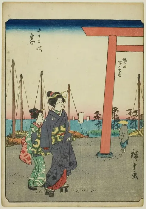 Framed Print : Miya, from the series Fifty-three Stations [of the Tokaido] (Gojusan tsugi), also known... 1852. Creator: Ando Hiroshige. Miya, from the series Fifty-three Stations [of the Tokaido] (Gojusan tsugi), also known... 1852