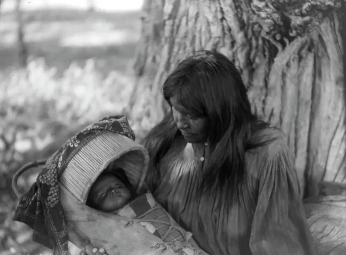 Framed Print : Mizheh and babe, c1906. Creator: Edward Sheriff Curtis Framed Print : Mizheh and babe, c1906. Creator: Edward Sheriff Curtis