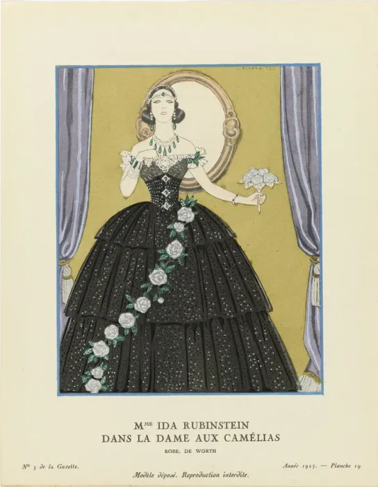 Framed Print : Mme Ida Rubinstein dans La Dame aux Camelias, Gazette du Bon Ton, 1923 Framed Print : Mme Ida Rubinstein dans La Dame aux Camelias, Gazette du Bon Ton, 1923