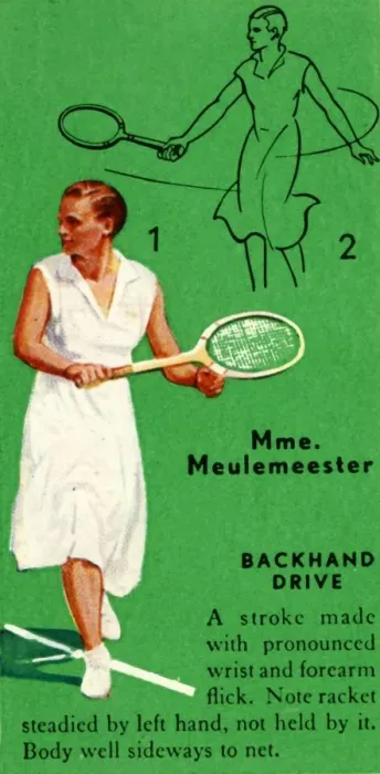 Framed Print : Mme. Meulemeester - Backhand Drive, c1935. Creator: Unknown Framed Print : Mme. Meulemeester - Backhand Drive, c1935. Creator: Unknown
