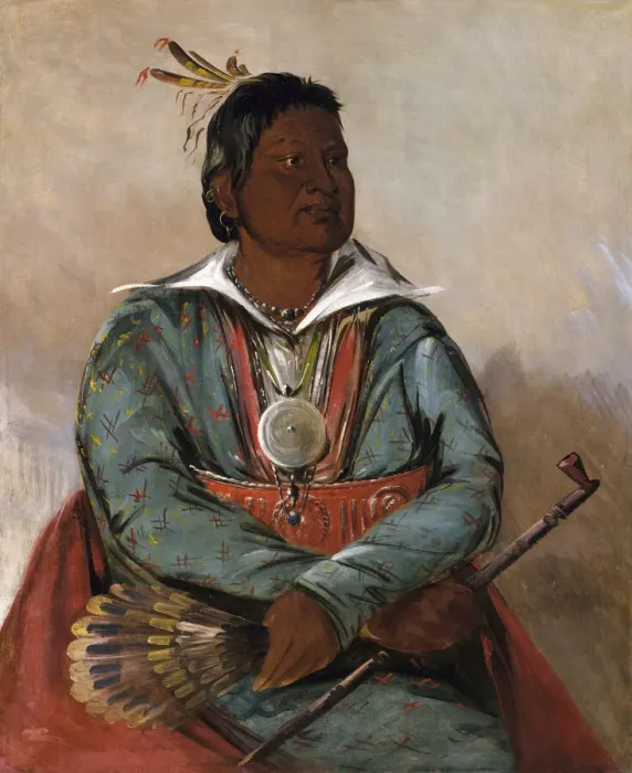 Framed Print : Mo-sho-la-tub-bee, He Who Puts Out and Kills, Chief of the Tribe, 1834. Creator: George Catlin Framed Print : Mo-sho-la-tub-bee, He Who Puts Out and Kills, Chief of the Tribe, 1834. Creator: George Catlin