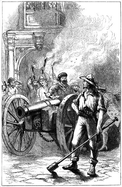Mob firing cannon before the courthouse where Alexander McLeod was imprisoned, 1840 (c1880)