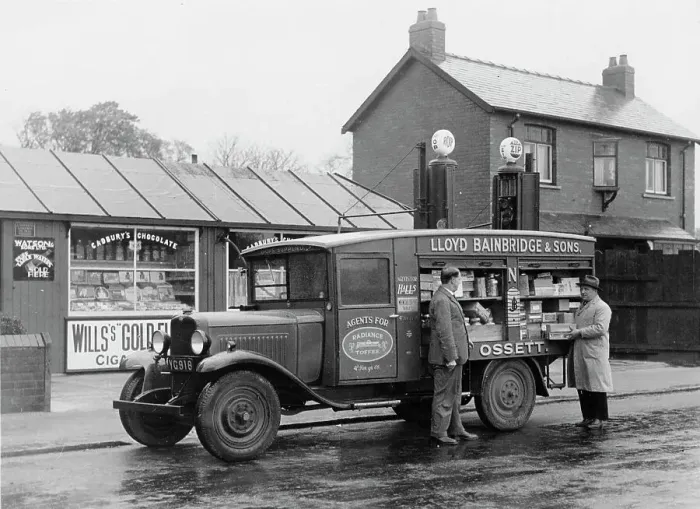 Framed Print : Mobile confectionery shop, a 1932 Bedford 30cwt WS lorry, (c1932?) Framed Print : Mobile confectionery shop, a 1932 Bedford 30cwt WS lorry, (c1932?)