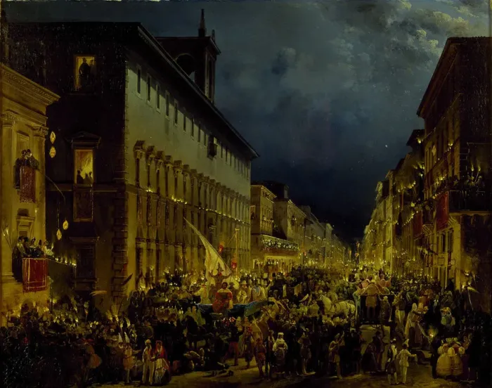 Framed Print : The Moccoli Evening in Rome, 1834. Creator: Caffi, Ippolito (1814-1866) Framed Print : The Moccoli Evening in Rome, 1834. Creator: Caffi, Ippolito (1814-1866)