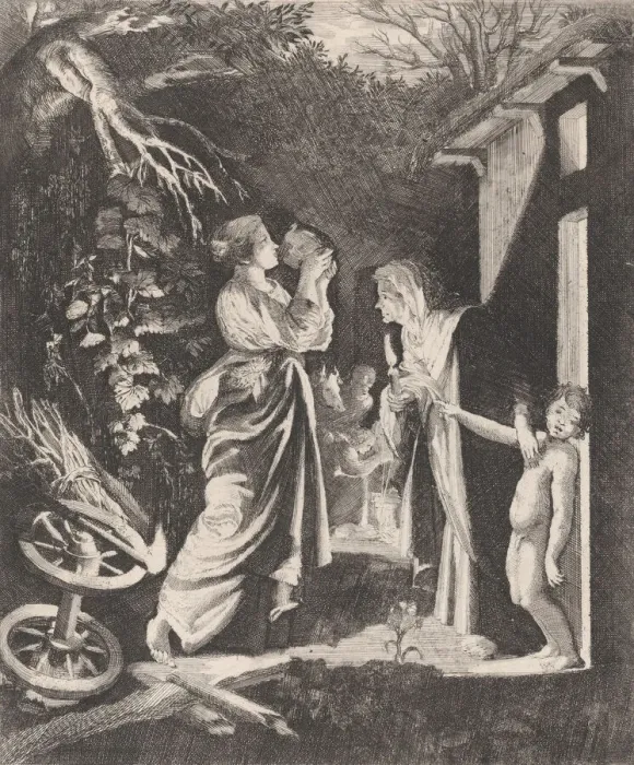 Framed Print : The Mocking of Ceres: a nocturnal scene with Ceres drinking from a jug of water given to Framed Print : The Mocking of Ceres: a nocturnal scene with Ceres drinking from a jug of water given to