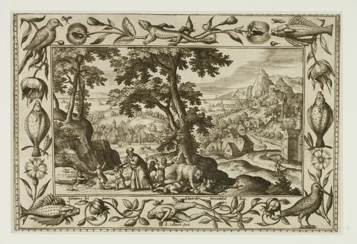 Framed Print : The Mocking Children Cursed by Elijah and Eaten by the She-Bear, from Landscapes with Framed Print : The Mocking Children Cursed by Elijah and Eaten by the She-Bear, from Landscapes with